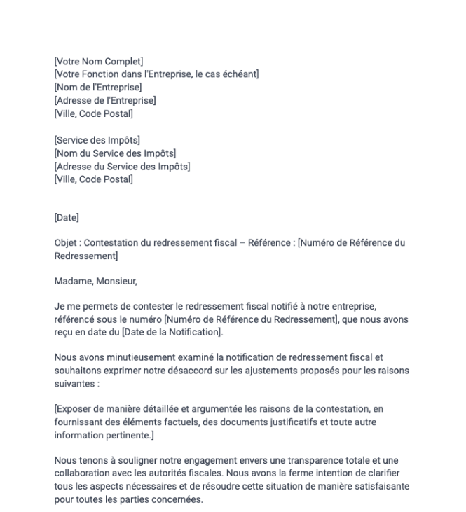 Contestation d'un redressement fiscal