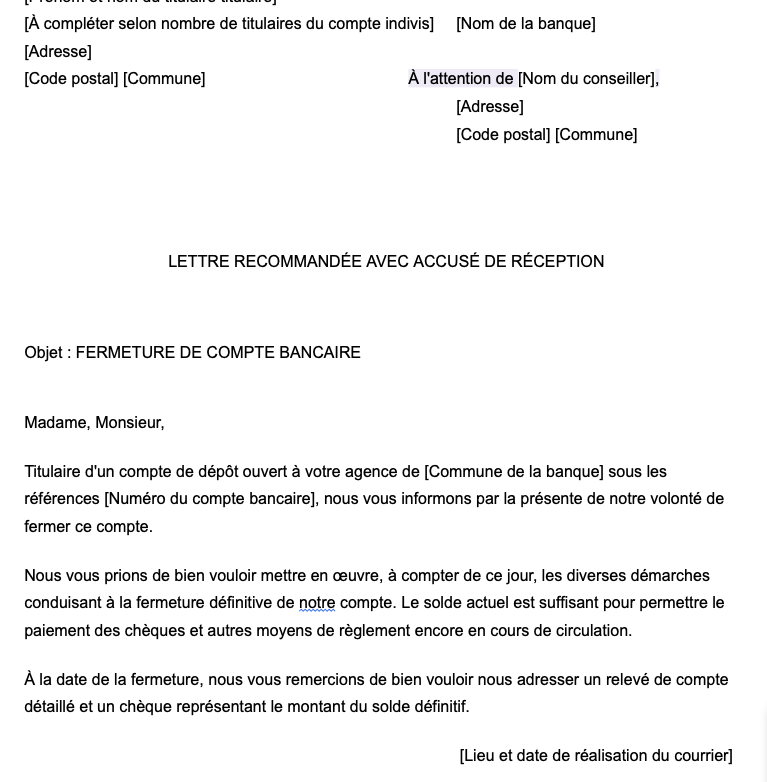 Fermeture compte bancaire indivis