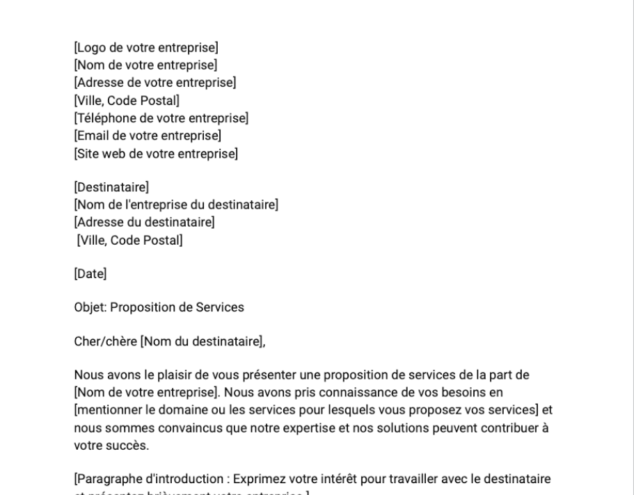 Lettre de proposition de services