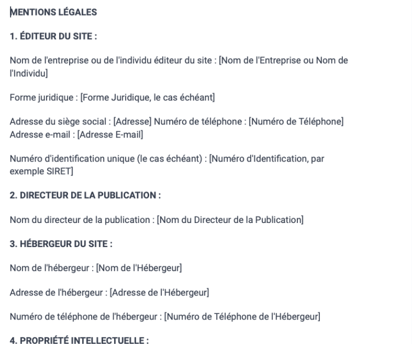 Mentions légales pour un site internet