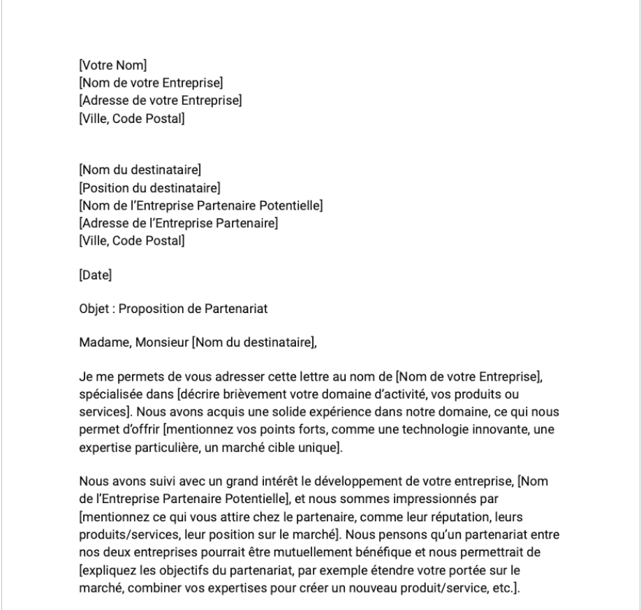 Proposition de partenariat avec une entreprise