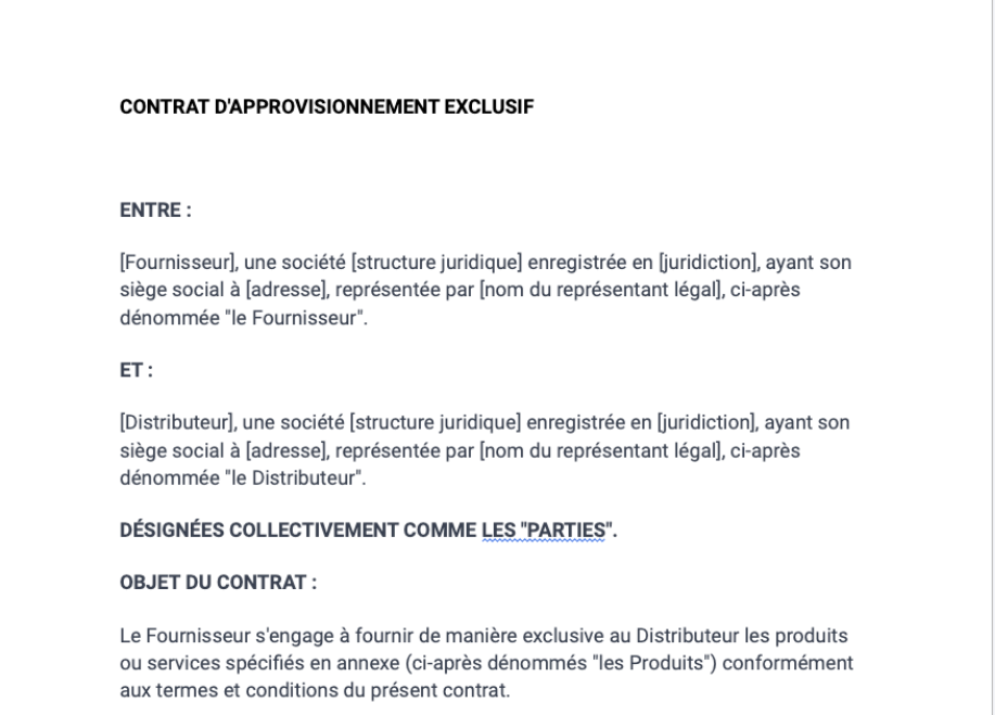 Contrat d'approvisionnement exclusif