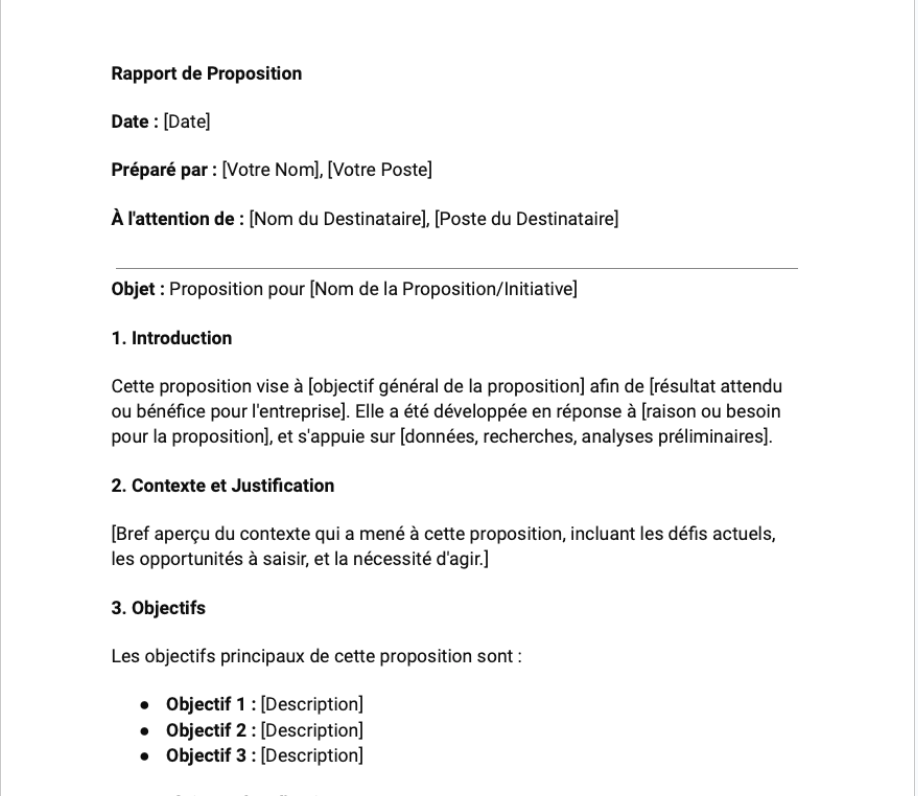 Rapport de proposition