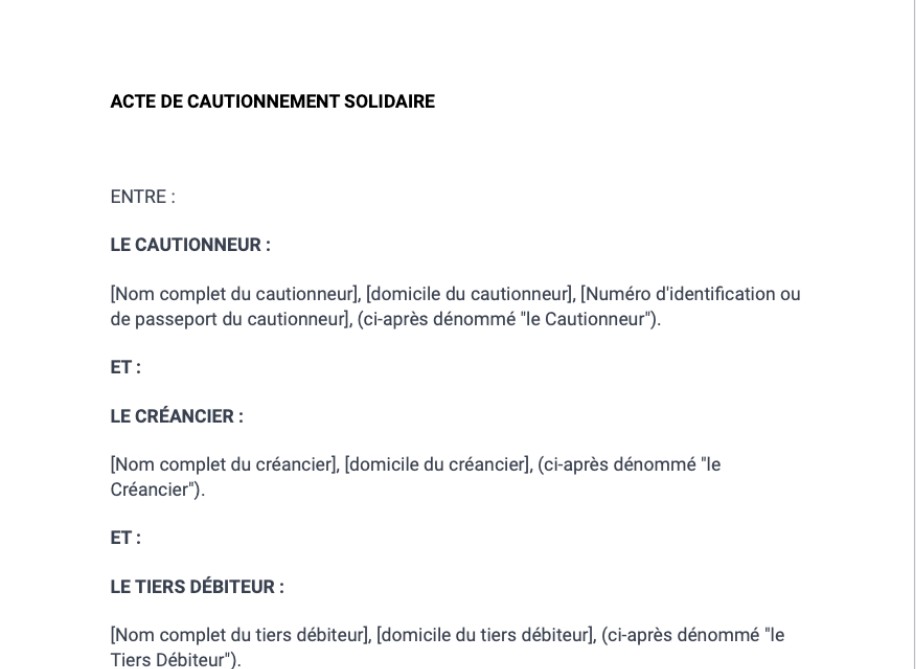 Acte de cautionnement solidaire (général)