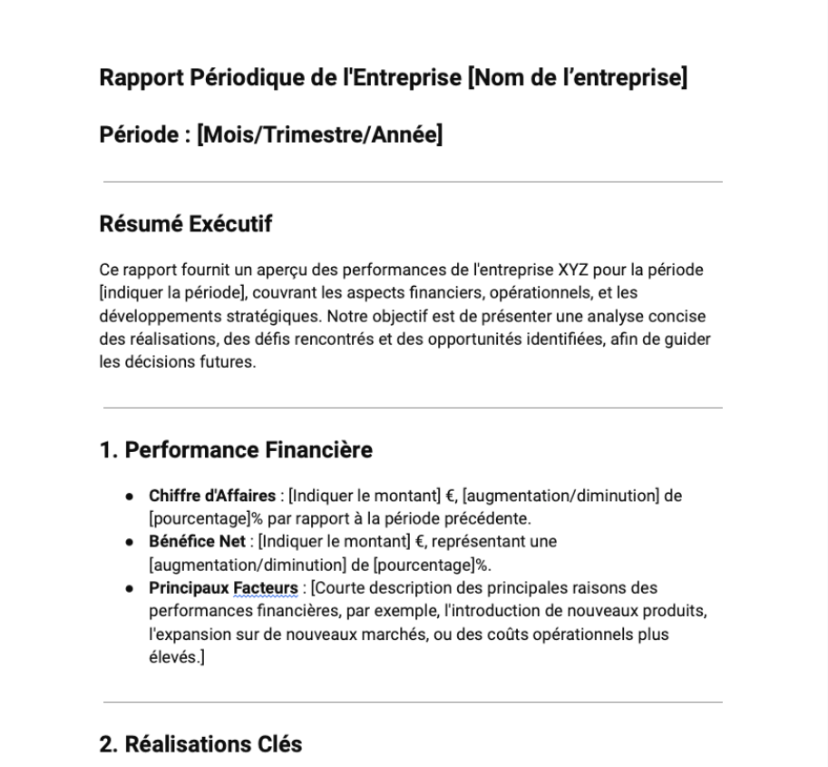 Rapport Périodique de l'Entreprise