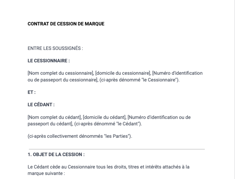Contrat de cession de marque