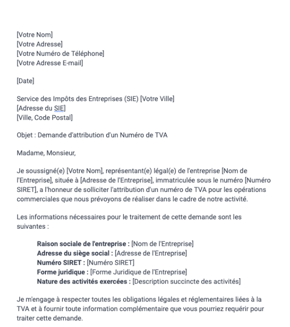 Demande d'attribution de numéro de TVA