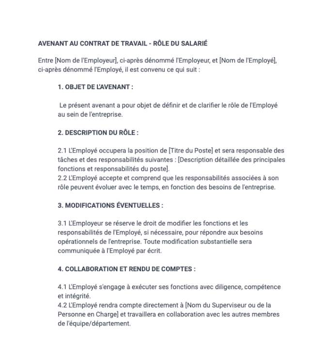 Avenant au contrat de travail - rôle du salarié