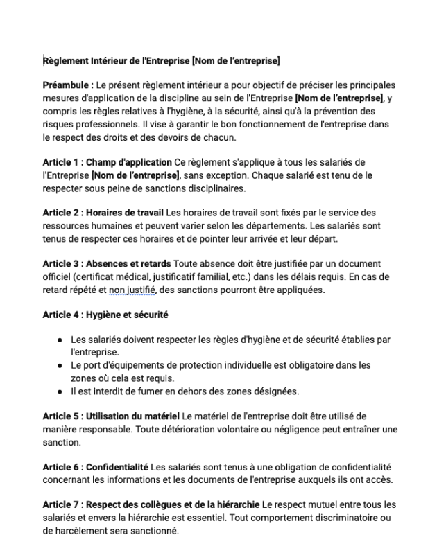 Règlement Intérieur pour entreprise