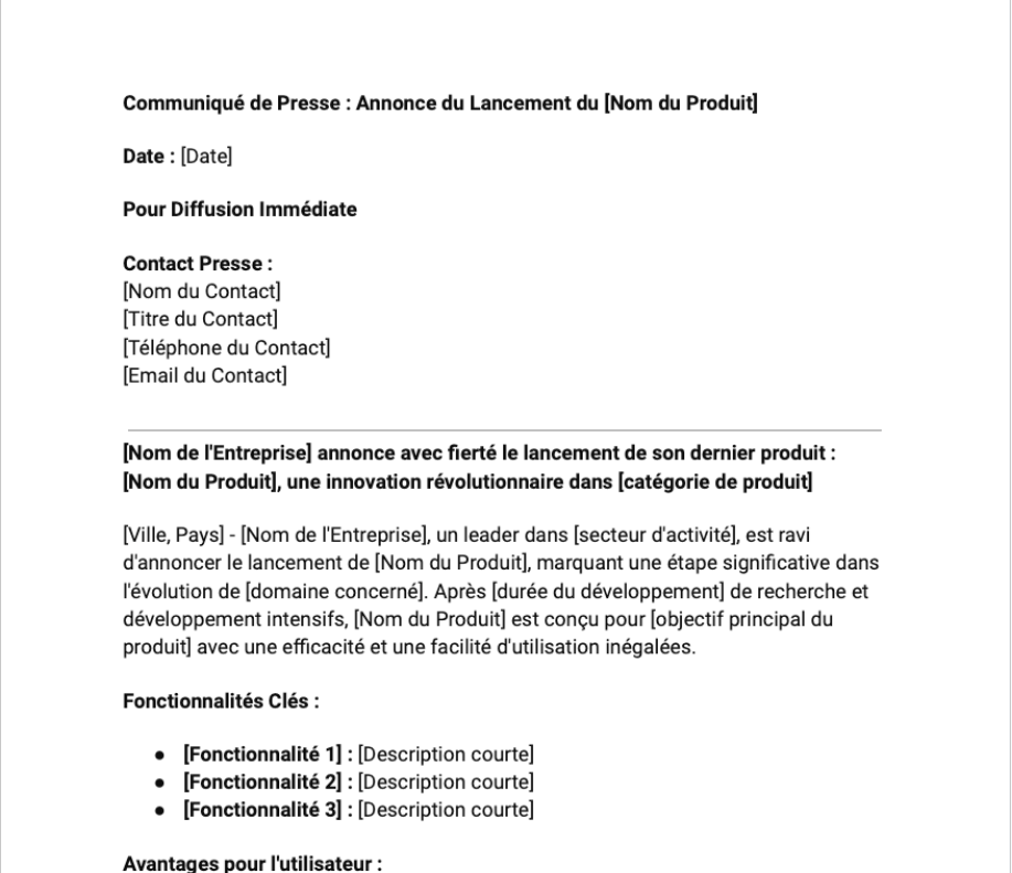 Communiqué de Presse : Annonce du Lancement