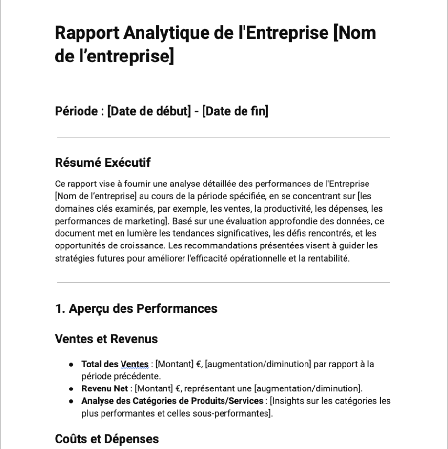 Rapport Analytique de l'Entreprise