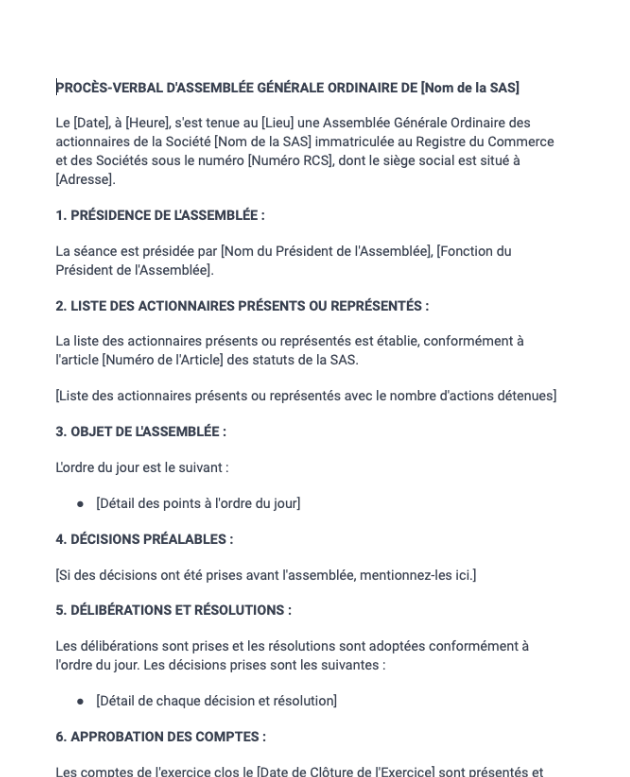 Procès-verbal d'assemblée générale (SAS)