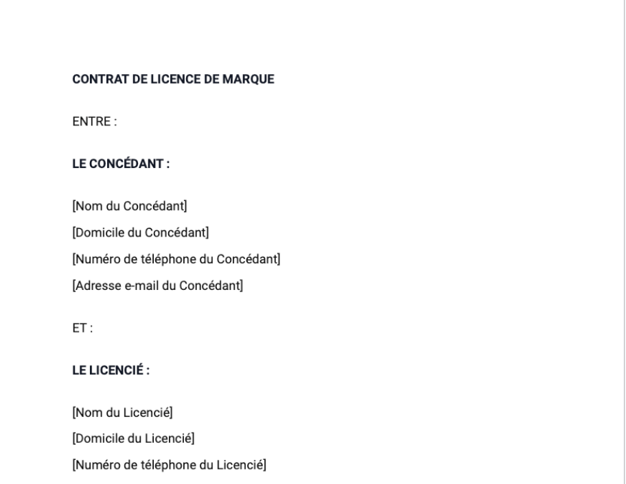 Contrat de licence de marque