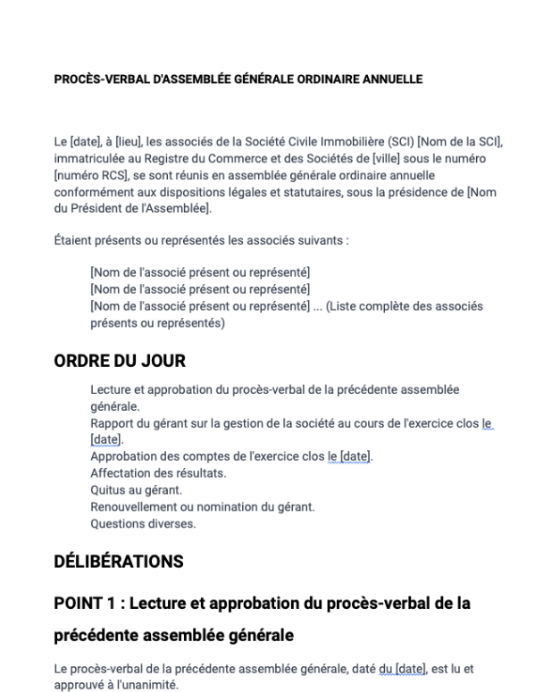 Procès-verbal d'assemblée générale (SCI)