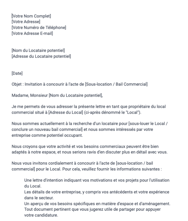 Invitation du propriétaire à concourir à l'acte (sous-location, bail commercial)