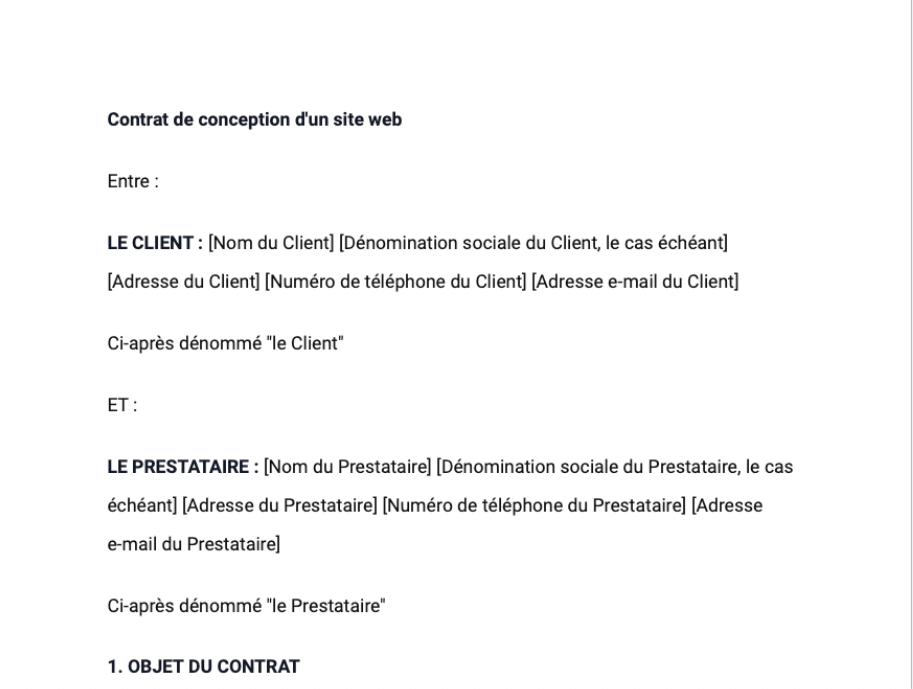 Contrat de conception d'un site web