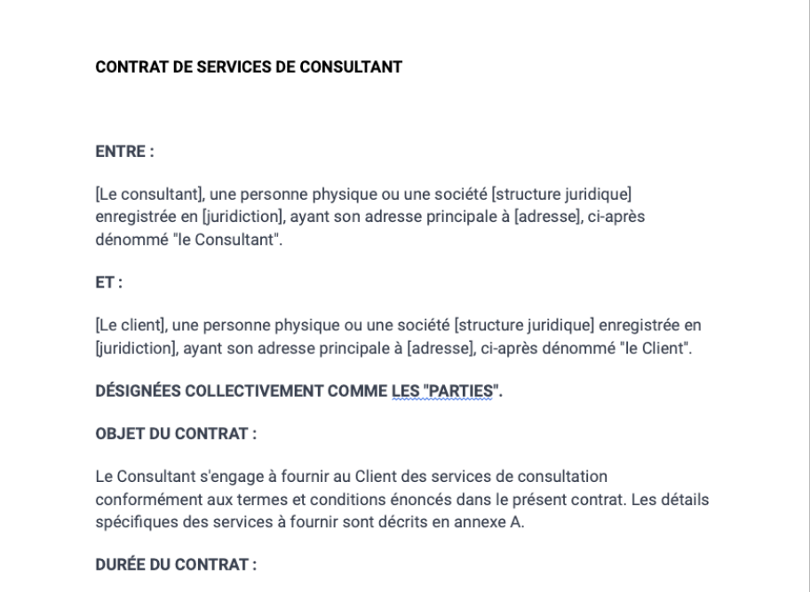 Contrat de services de consultant