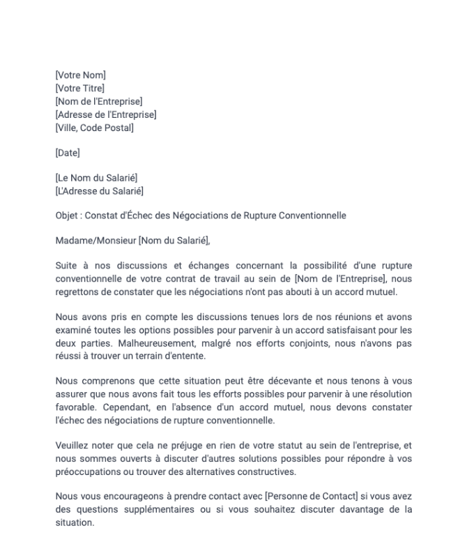 Constat d'Échec des Négociations de Rupture Conventionnelle