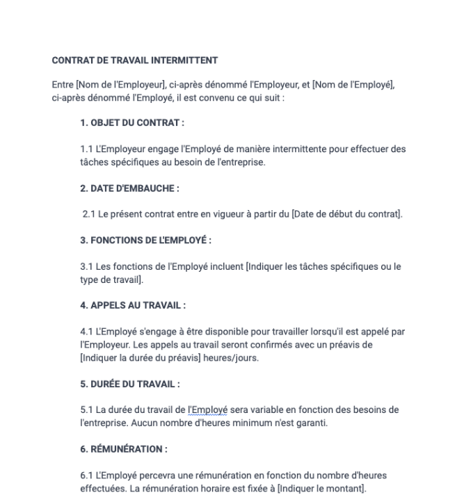 Contrat de travail intermittent