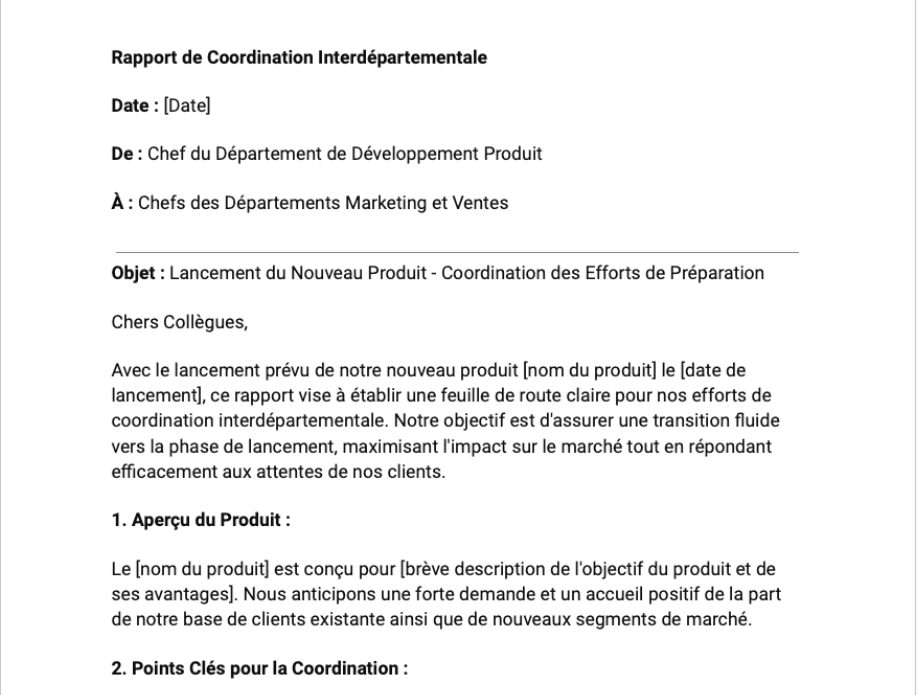 Rapport latéral (coordination interdépartementale)
