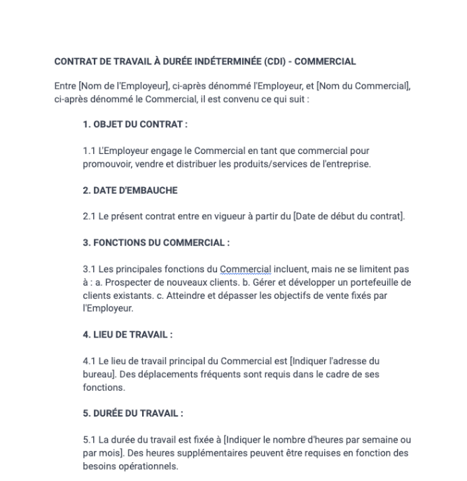Contrat de travail à durée indéterminée (CDI) - Commercial