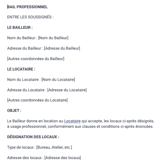 Bail professionnel