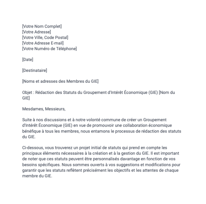 Statuts de Groupement d'Intérêt Economique
