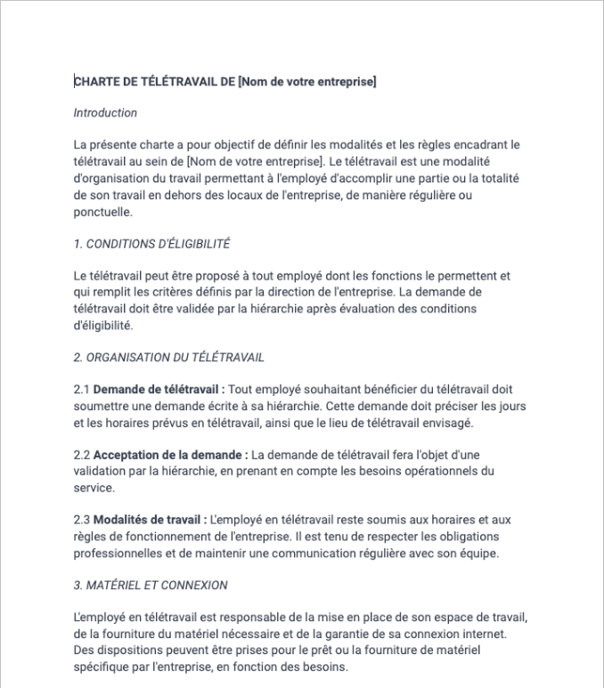 Charte de télétravail