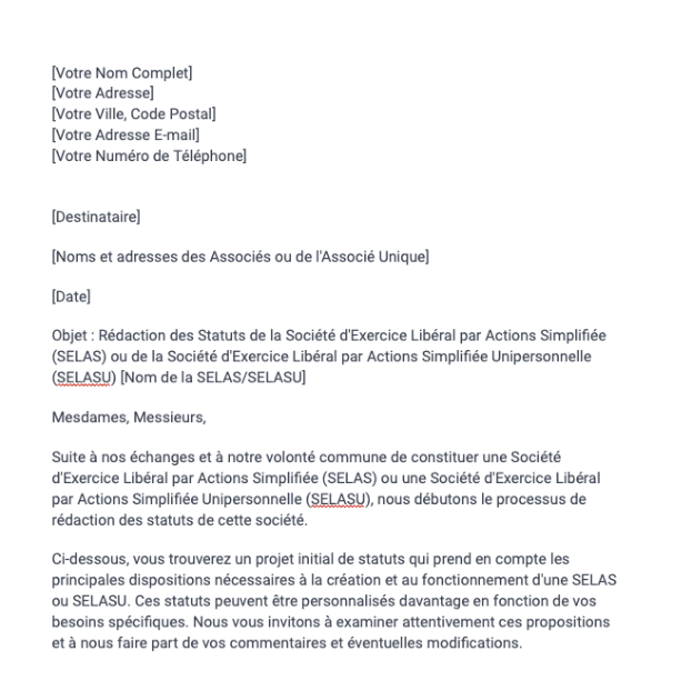 Statuts SELAS/SELASU