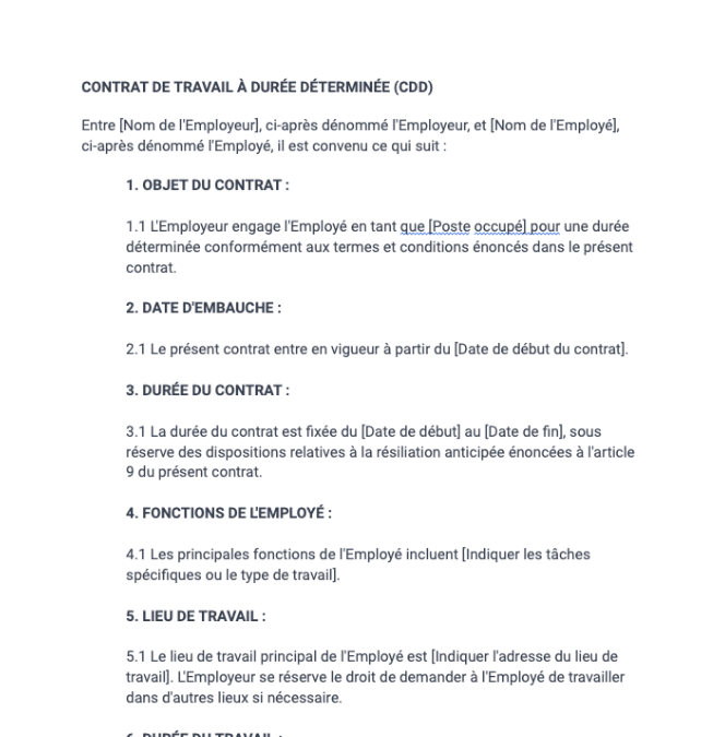 Contrat de travail - CDD