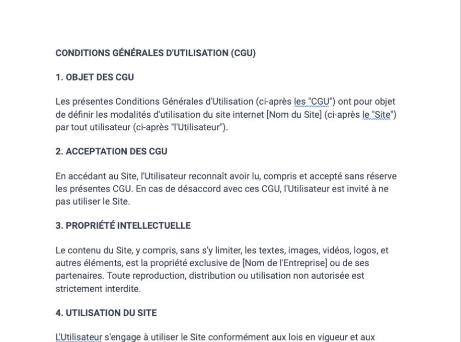 Conditions générales d'un site internet (CGU/CGV)