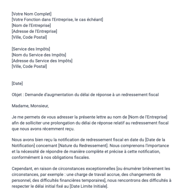 Demande d'augmentation du délai de réponse à un redressement fiscal