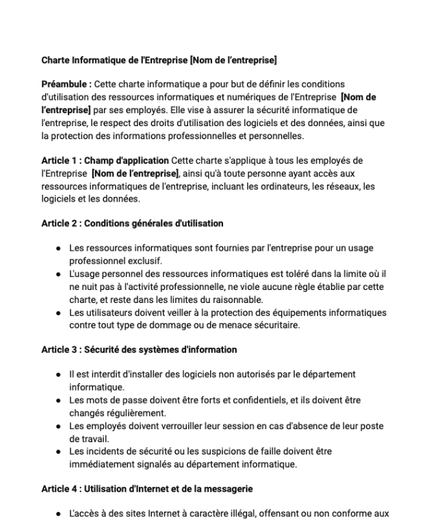 Charte Informatique de l'Entreprise