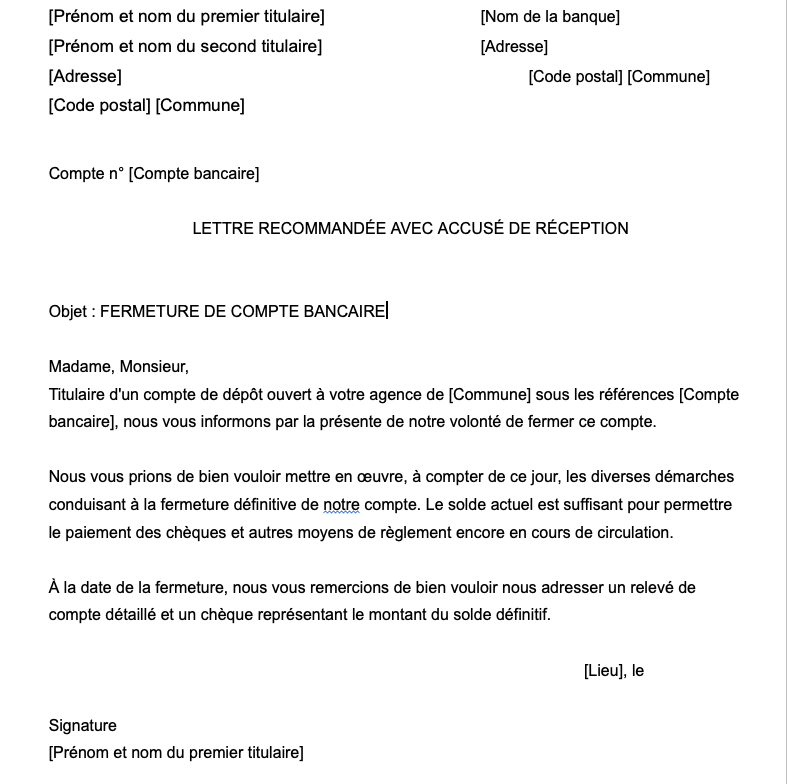 Fermeture compte bancaire joint