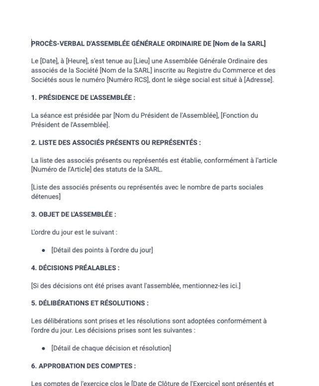 Procès-verbal d'assemblée générale (SARL)