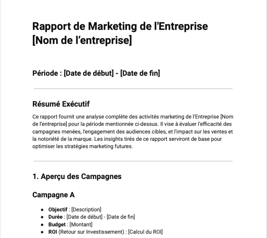 Rapport de marketing
