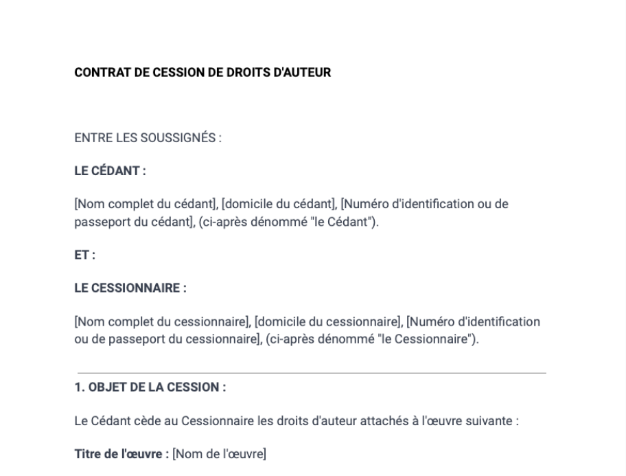 Contrat de cession de droits d'auteur