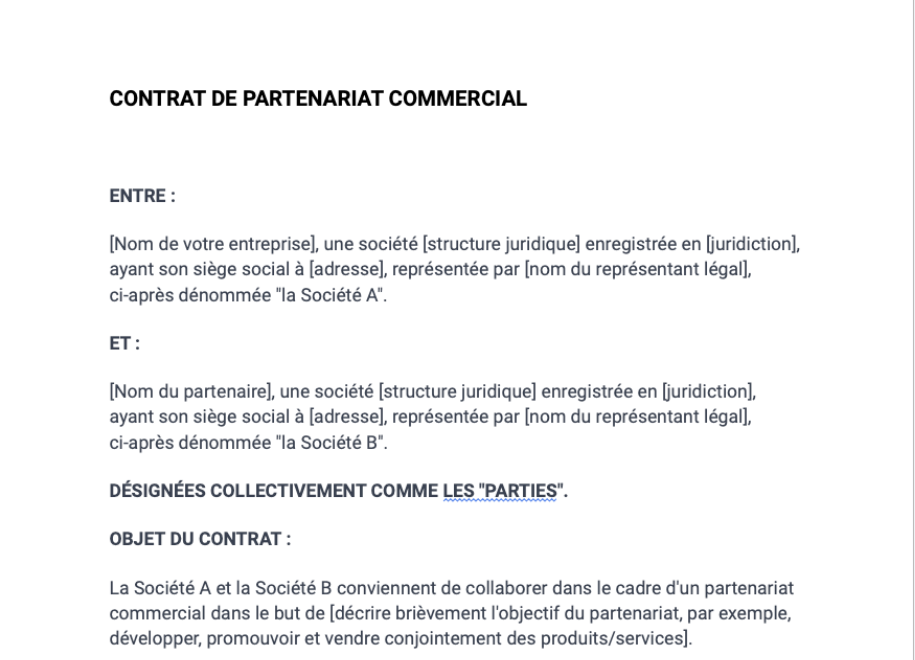 Contrat de partenariat commercial