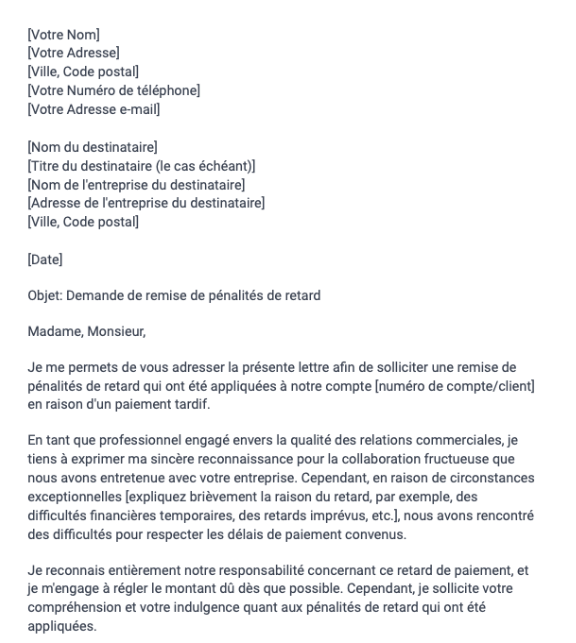Demande de remise de pénalités de retard (professionnels)