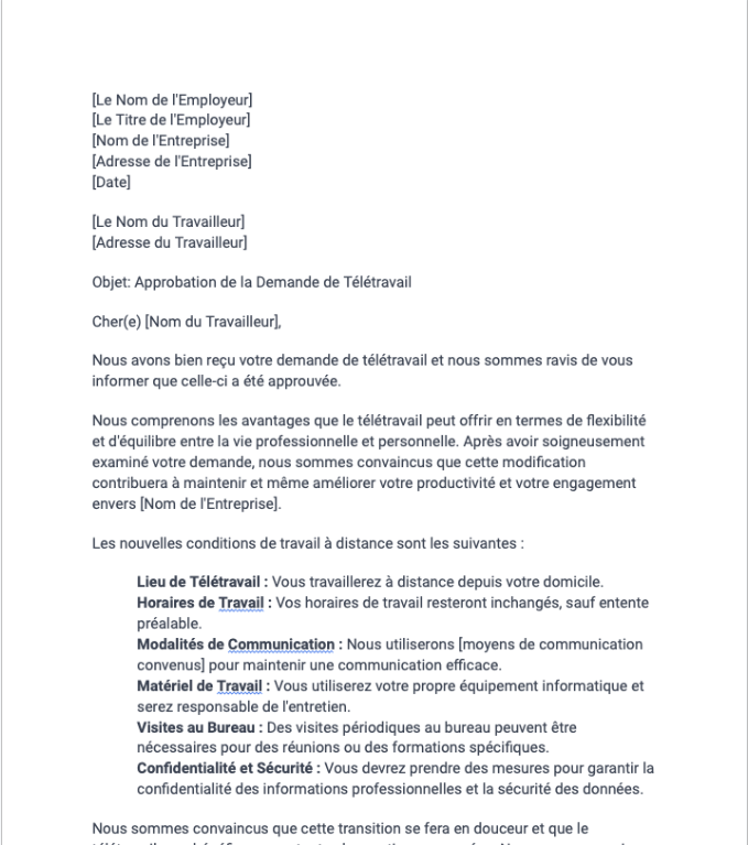 Approbation de la Demande de Télétravail