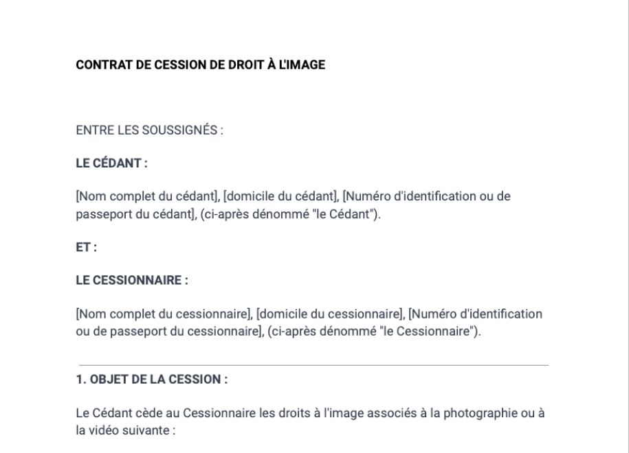 Contrat de cession de droit à l'image