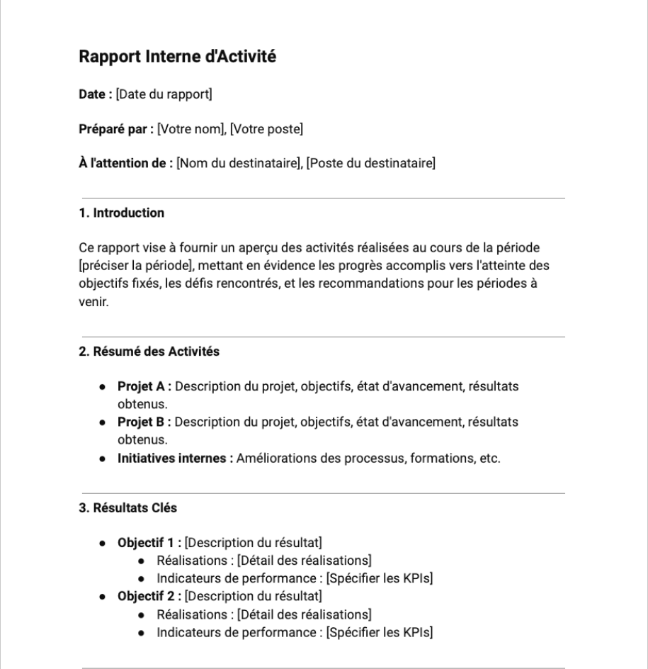 Rapport interne d'activité